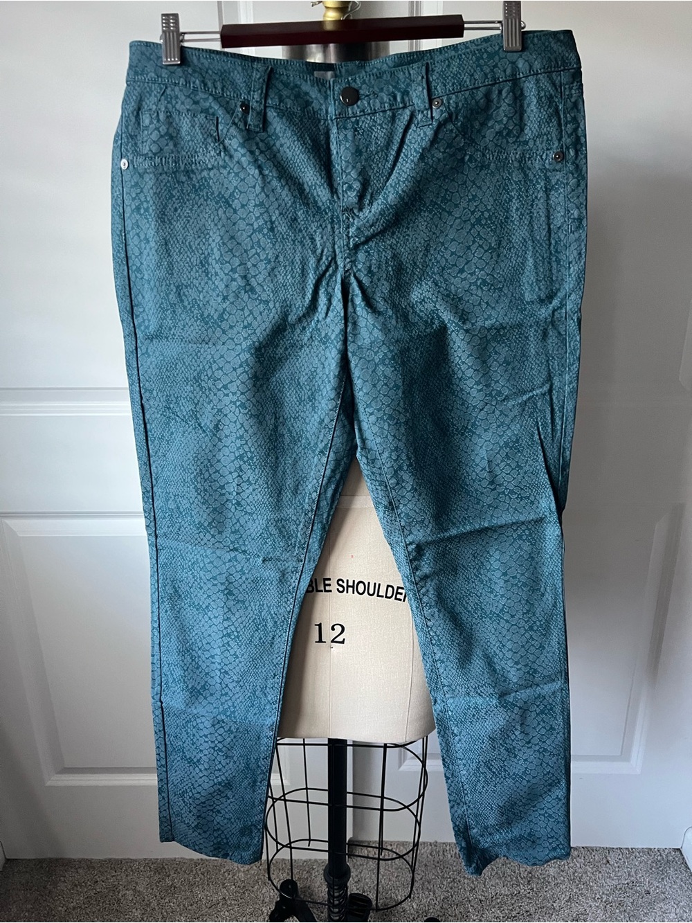 Women's Teal Snake-Print Straight-Leg Jeans
